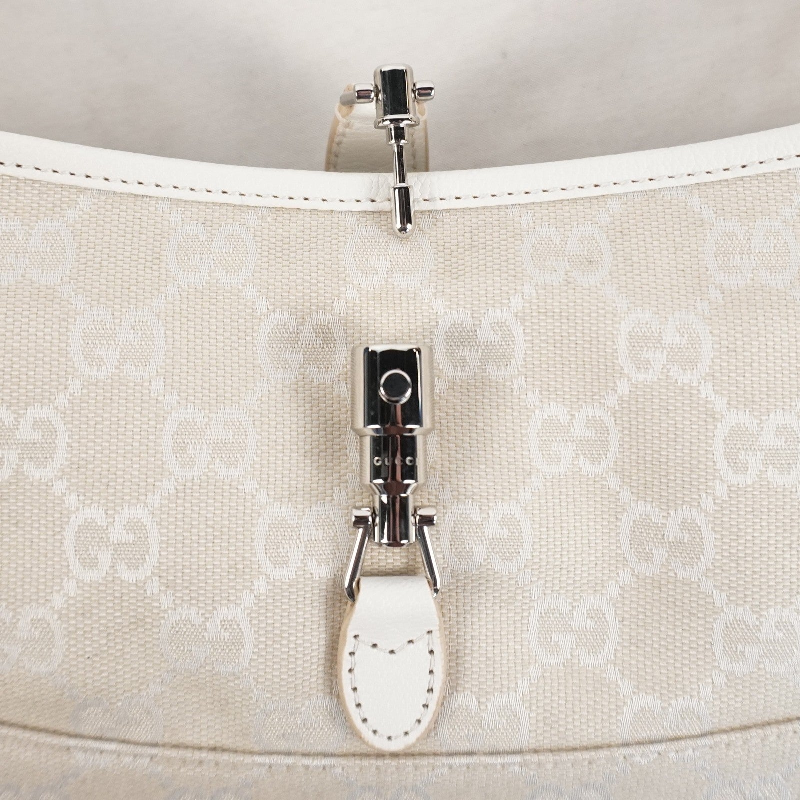 Gucci Jackie Slim Medium Shoulder Bag In Ivory GG Canvas W/ White Leather Trim