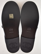 Chanel 25B Black Suede Shearling Fur Mary Jane Moccasin Ballet Loafer Flat 38