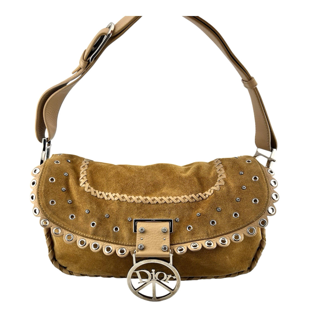 Vtg Christian Dior John Galliano Suede Crystal Peace & Love Bag Studded Y2K 2005
