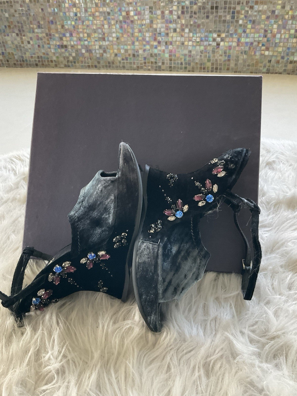 Prada Velvet Wedge Platform with Crystal Beads