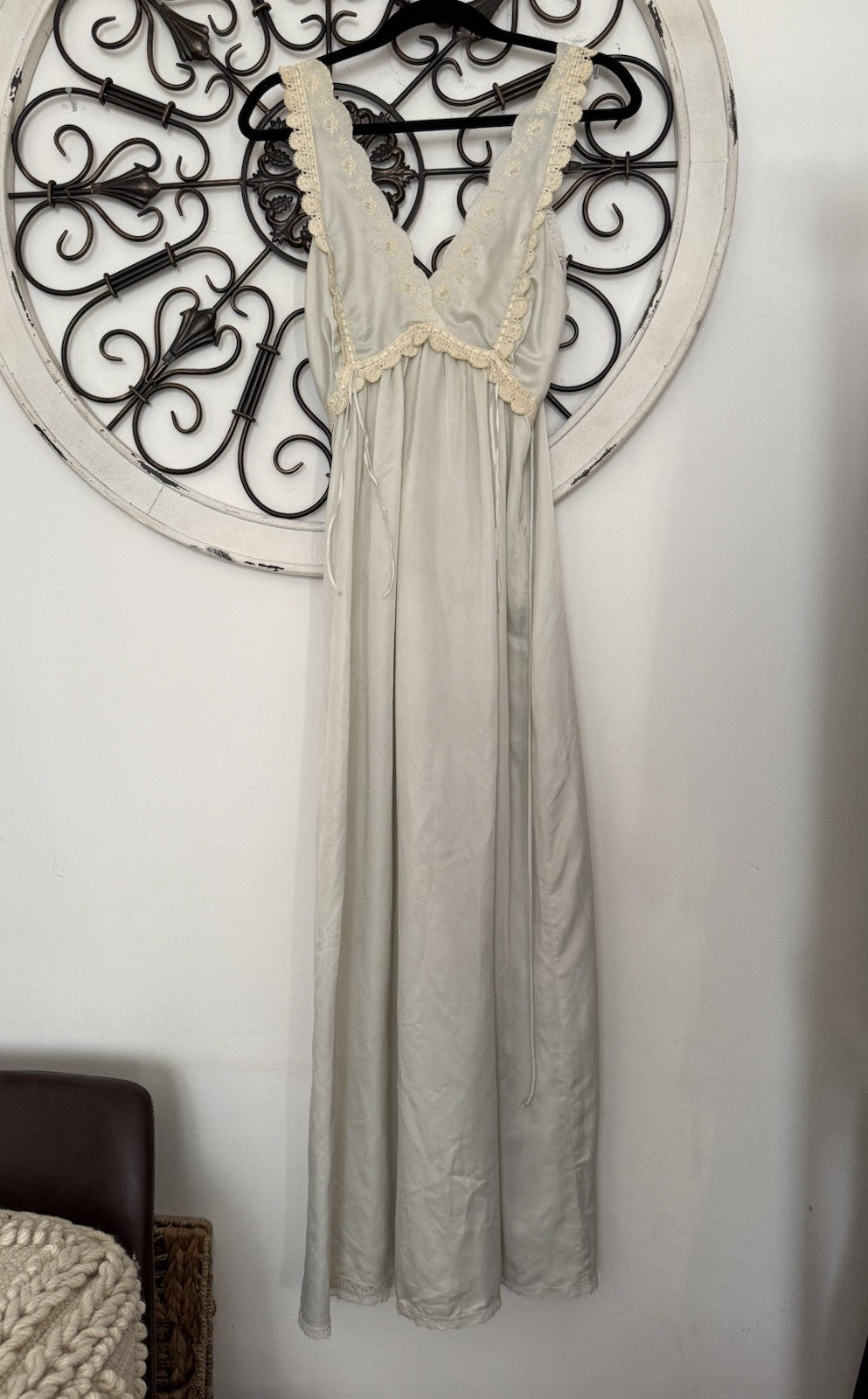 Vtg 70s Christian Dior Lingerie Ivory Lace Silk Nightgown Slip Womens Small