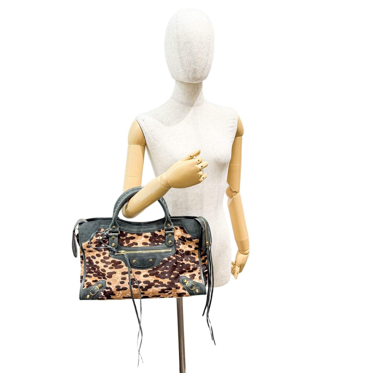 BALENCIAGA The City Brown Animal Print Pony Hair Two Way Bag