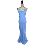 90s Y2K Light Cornflower Blue Glass Beaded Bias Cut Slip Dress Size Medium