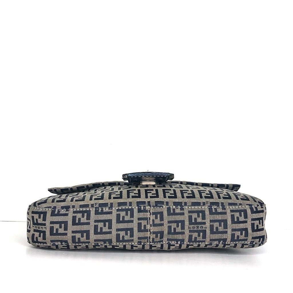 Vintage Fendi Zucchino Navy Blue FF Monogram Baguette Shoulder Bag