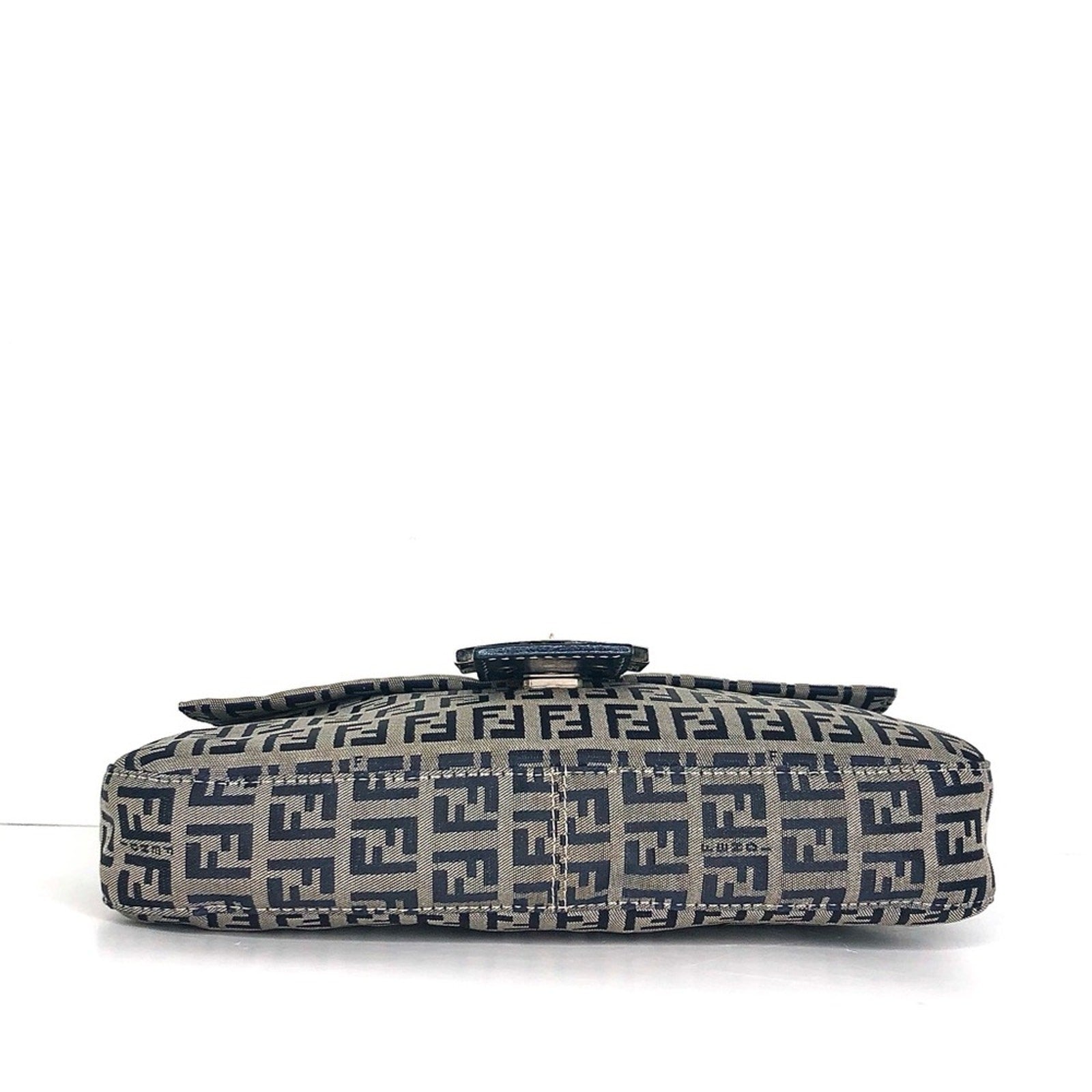 Vintage Fendi Zucchino Navy Blue FF Monogram Baguette Shoulder Bag