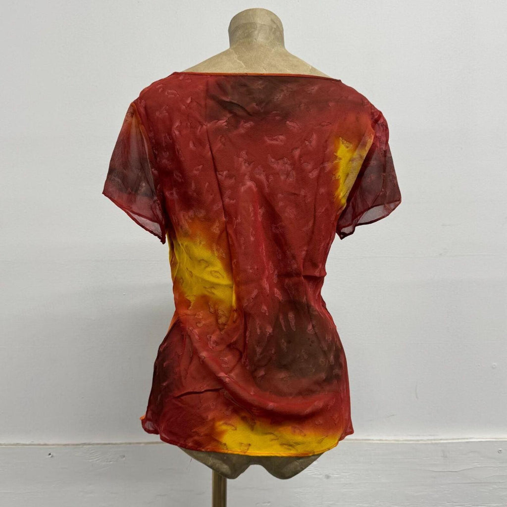Vintage Y2K Ombré Sunset 100% Mulberry Silk Chiffon Top