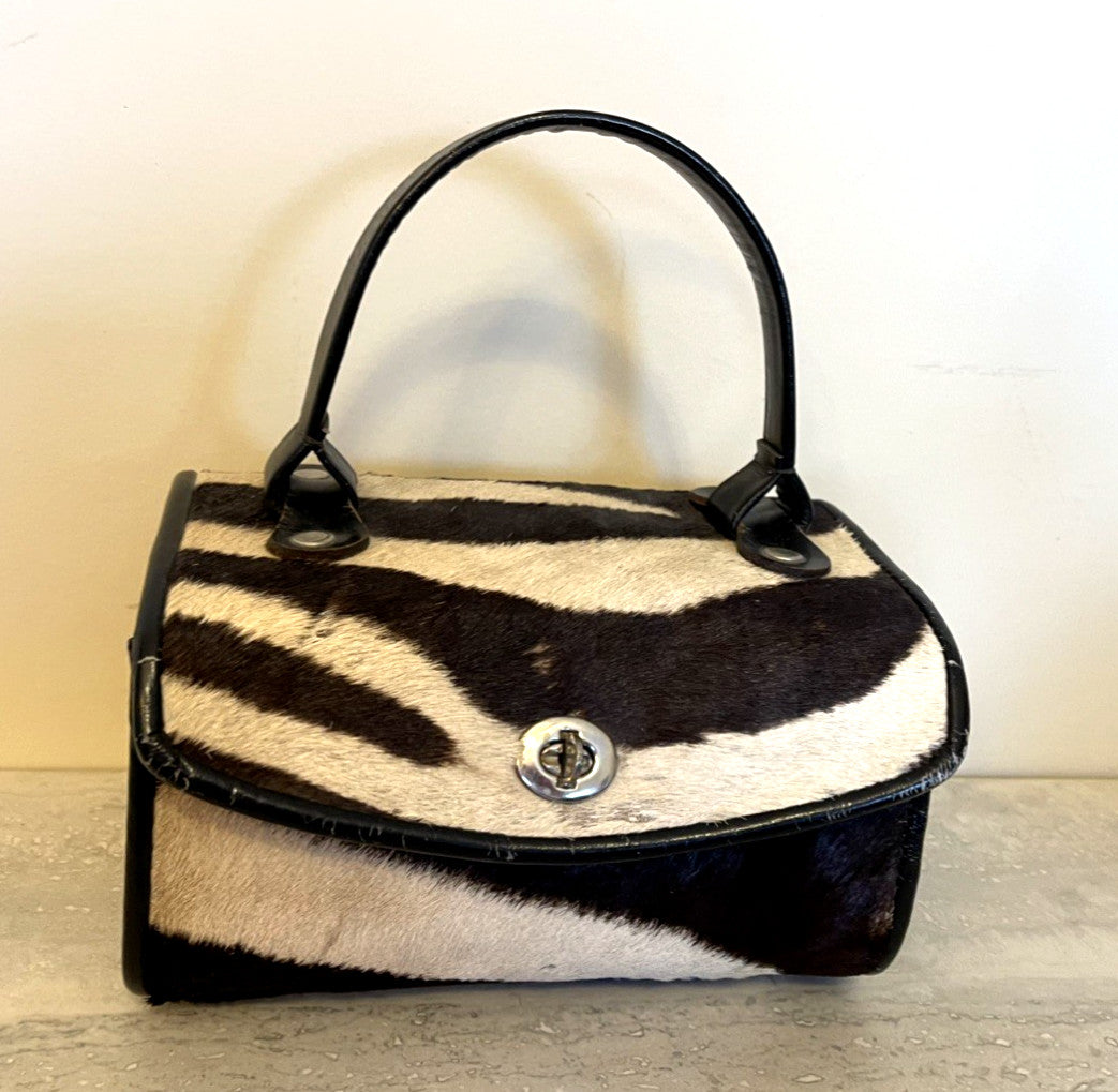 Vtg Calf Hair ZEBRA Print Nordstrom  1950s-60's HandBag Leather Black White Nice