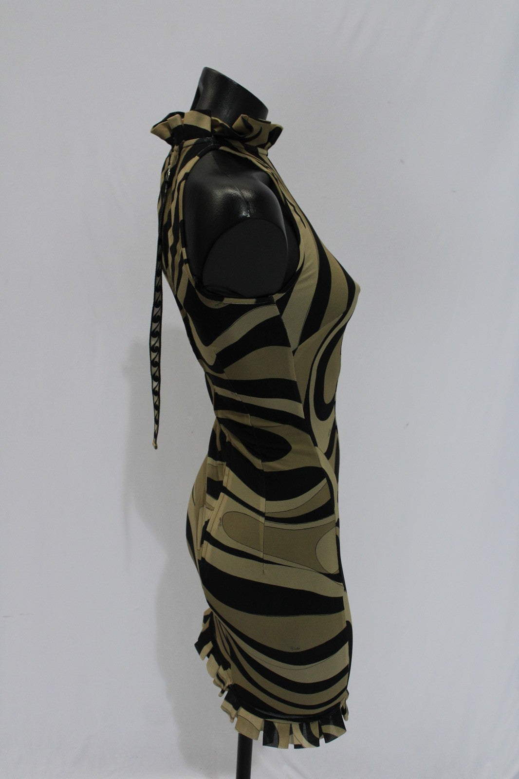 Pucci Beige Marmo Print Pleated Mesh Mini Dress