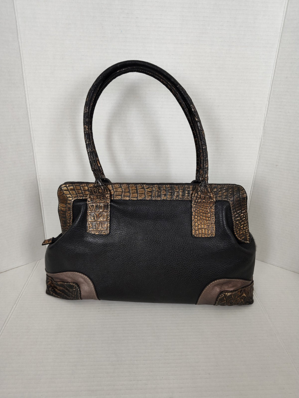 Cavalcanti Italy Black Leather Calf Hair and Cowhide Handbag