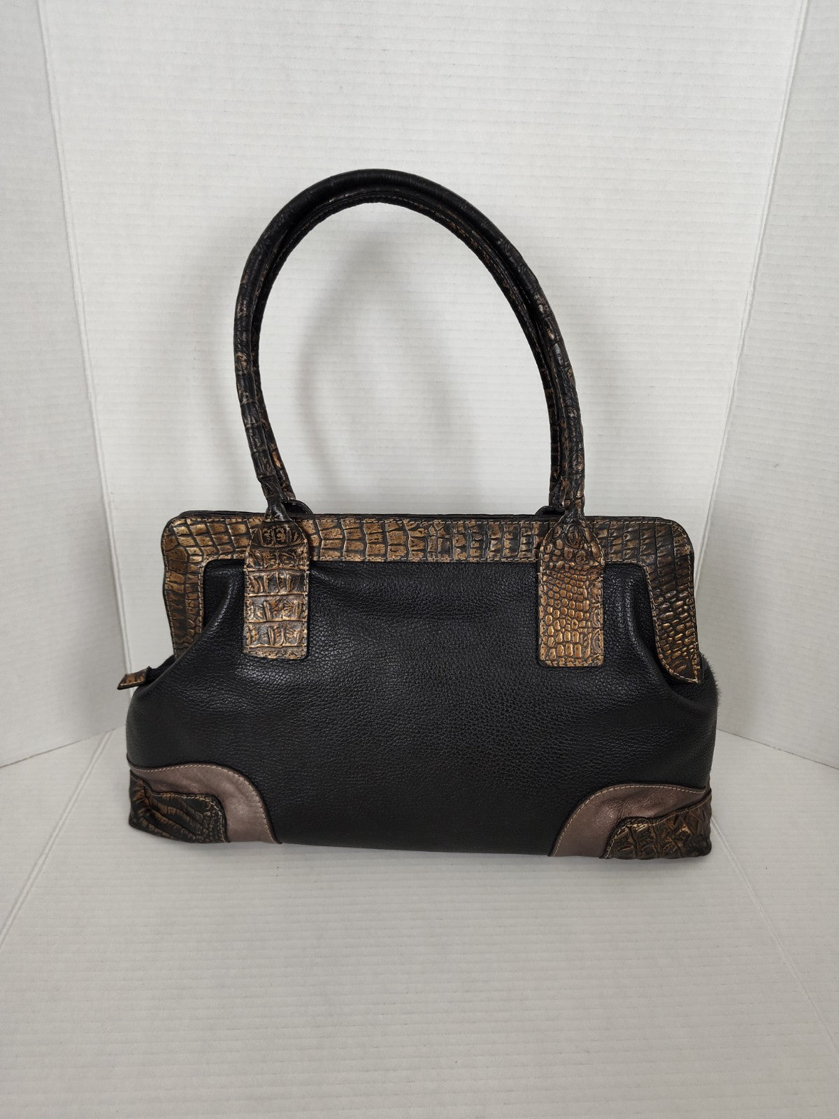 Cavalcanti Italy Black Leather Calf Hair and Cowhide Handbag