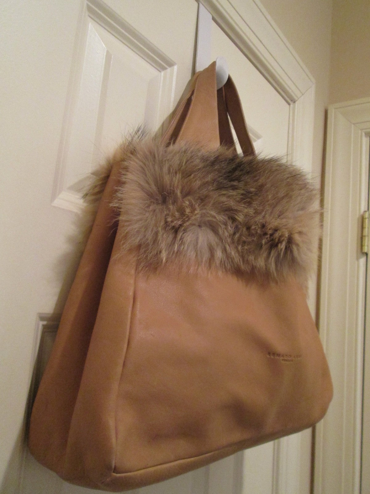 Renato Angi Venezia Genuine Leather Bag with Fox Fur Trim