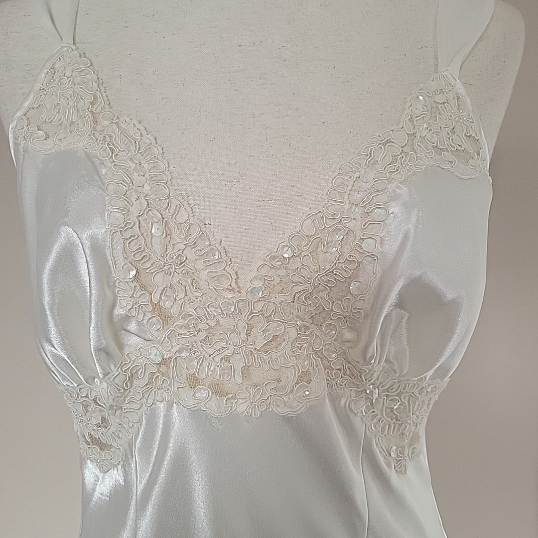 Vintage Victorias Secret Ivory Slip Dress Womens Size M Sequins Lace Bridal Y2K