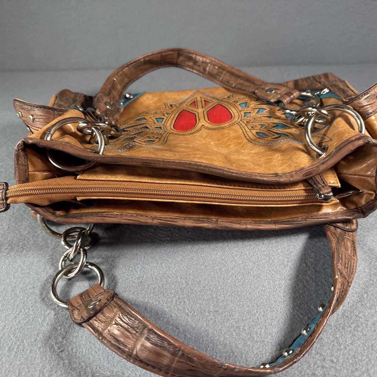 Blazin Roxx Winged Heart Peace Studded Southwestern Faux Leather Bag