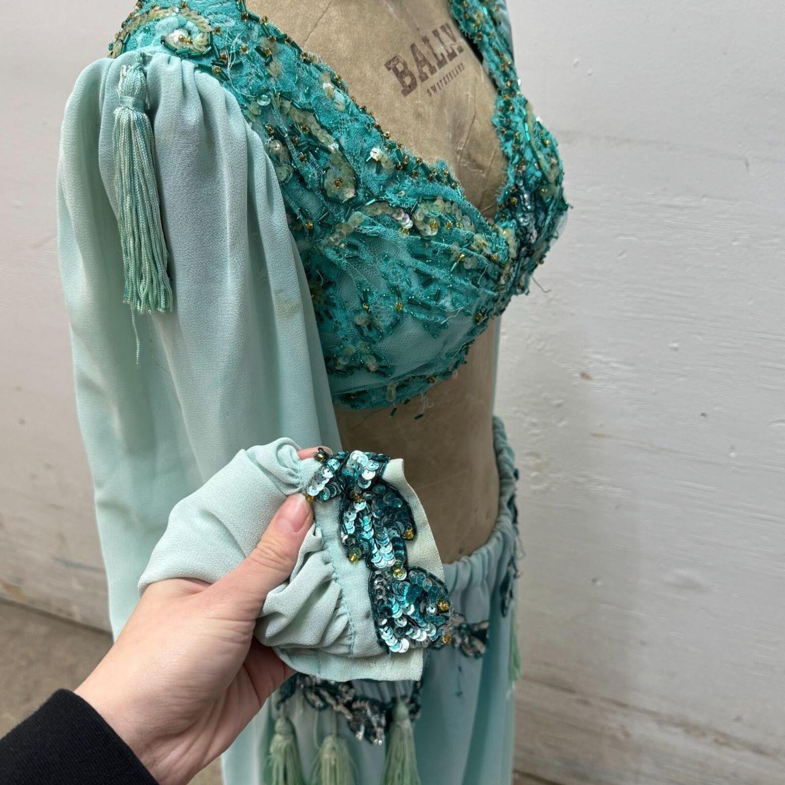 Vintage 1960s-1970s Aqua Beaded and Sequined Two-Piece Set Size S