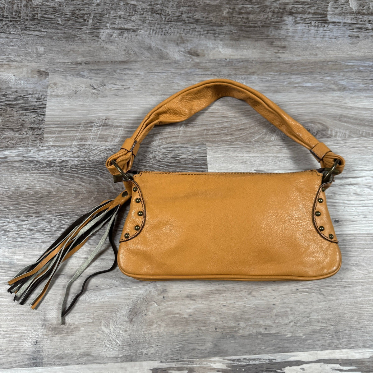 Vintage Leather Tan Studded Tassel Shoulder Bag