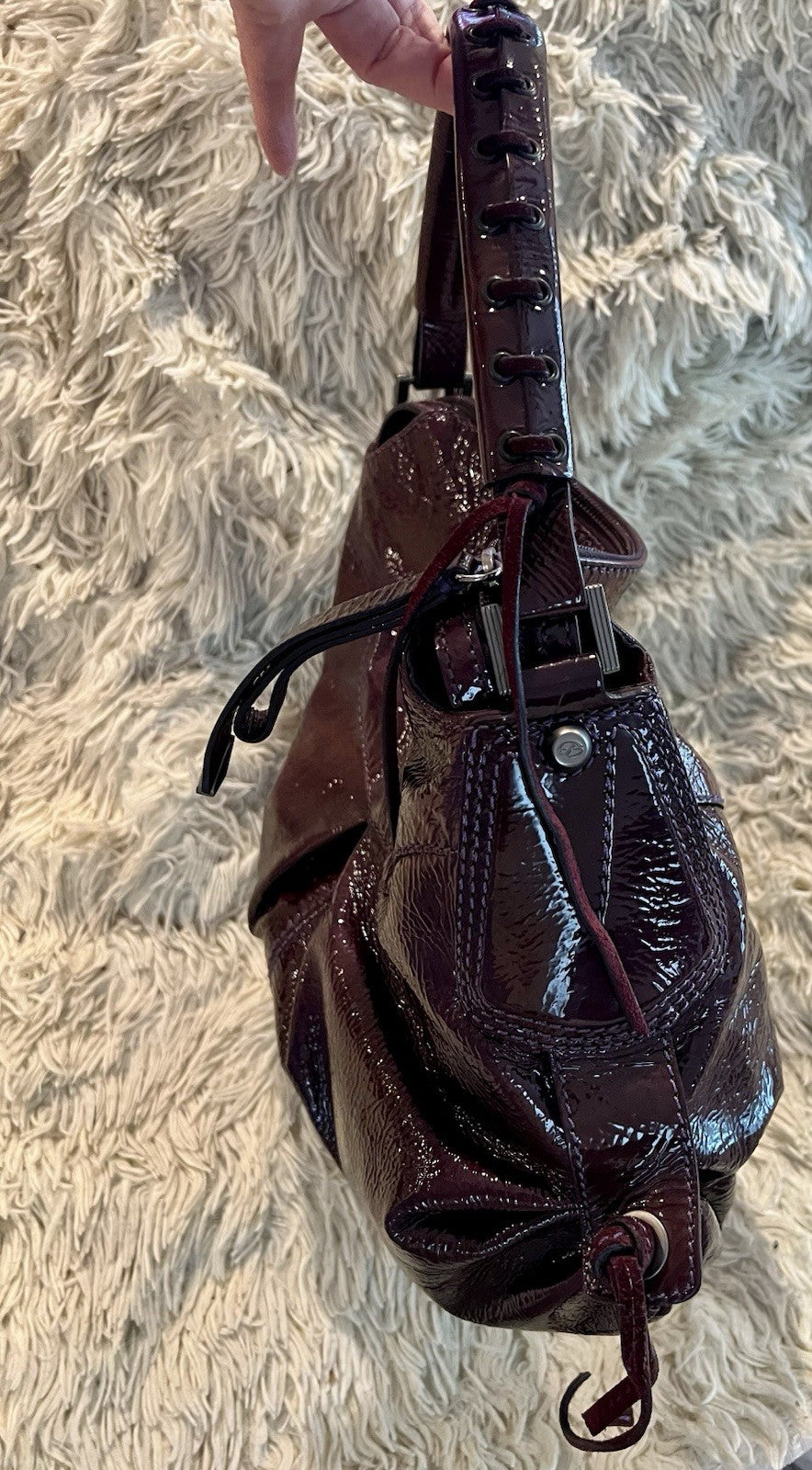 Francesco Biasia Purple Patent Leather Shoulder Bag