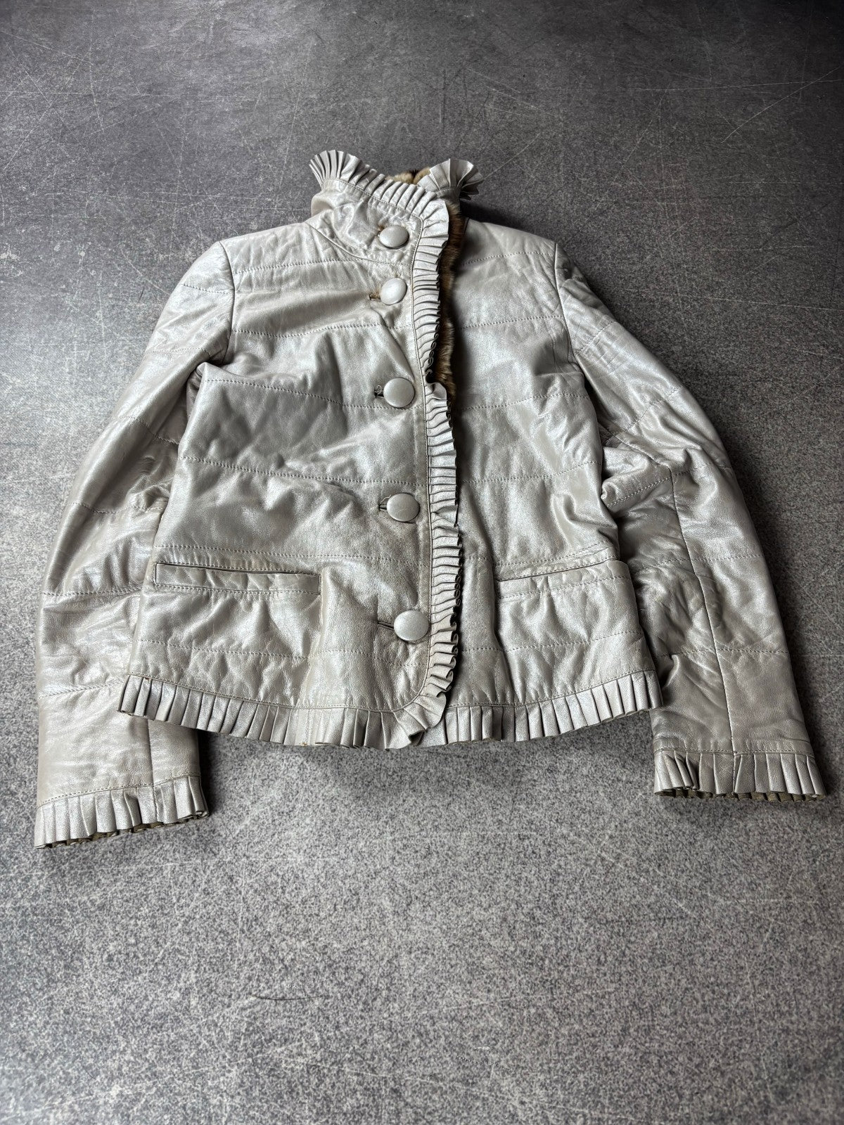 Vizio Lambskin Leather Jacket with Fur Collar Y2K