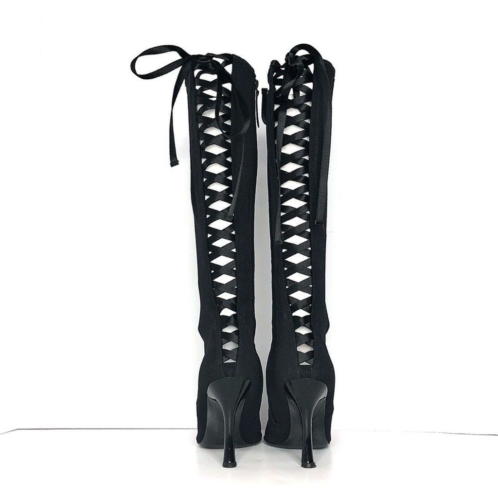 Vintage Giuseppe Zanotti Corset Mesh Knee High Pointed Toe Boots 36