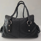 Francesco Biasia Large Black Leather Braided Shoulder Bag