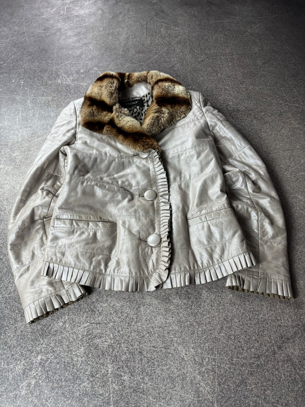 Vizio Lambskin Leather Jacket with Fur Collar Y2K