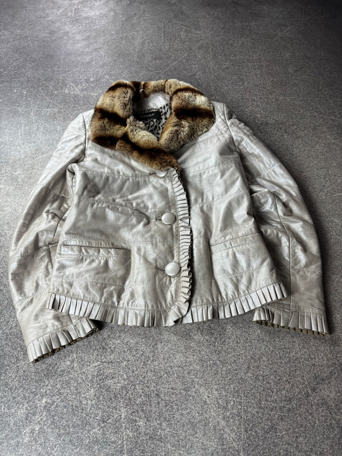 Vizio Lambskin Leather Jacket with Fur Collar Y2K