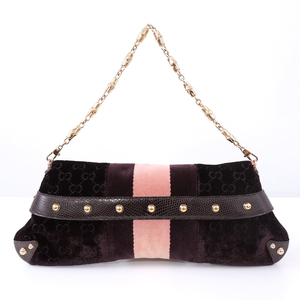 GUCCI GG Velvet Horsebit Gold Chain Shoulder Bag 131471 205118 Auth #57544A