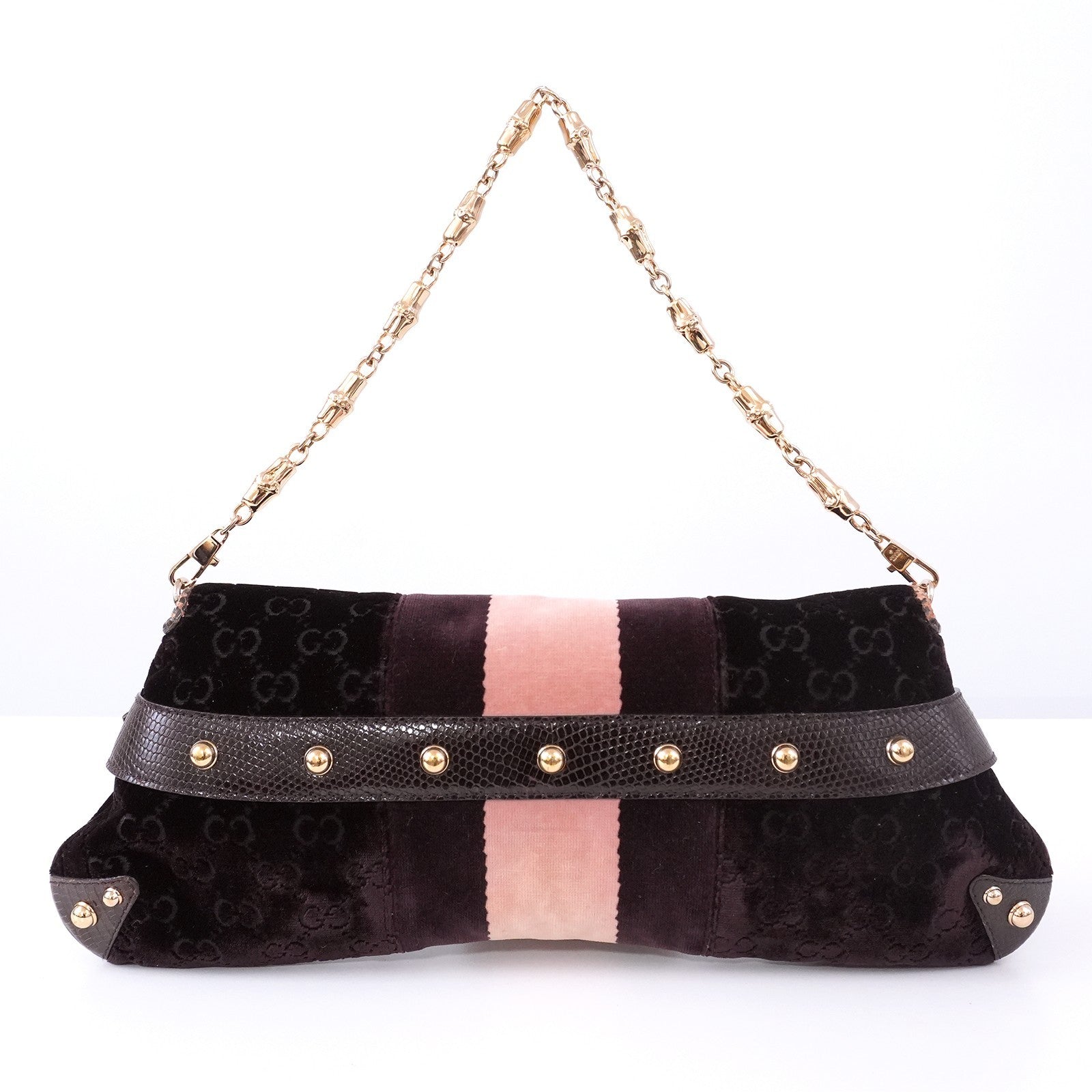 GUCCI GG Velvet Horsebit Gold Chain Shoulder Bag 131471 205118 Auth #57544A