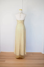 Vintage 90s Gold Beaded Sequin Silk Halter Gown Size S