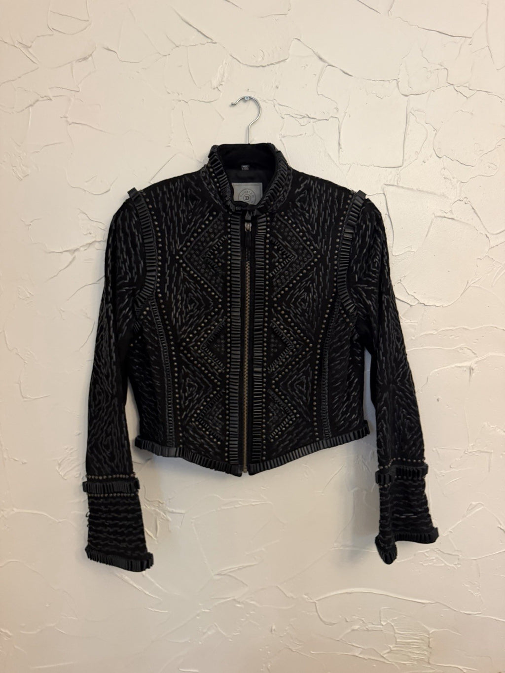 Double D Ranch Studded Leather Suede Jacket in Black, Size S