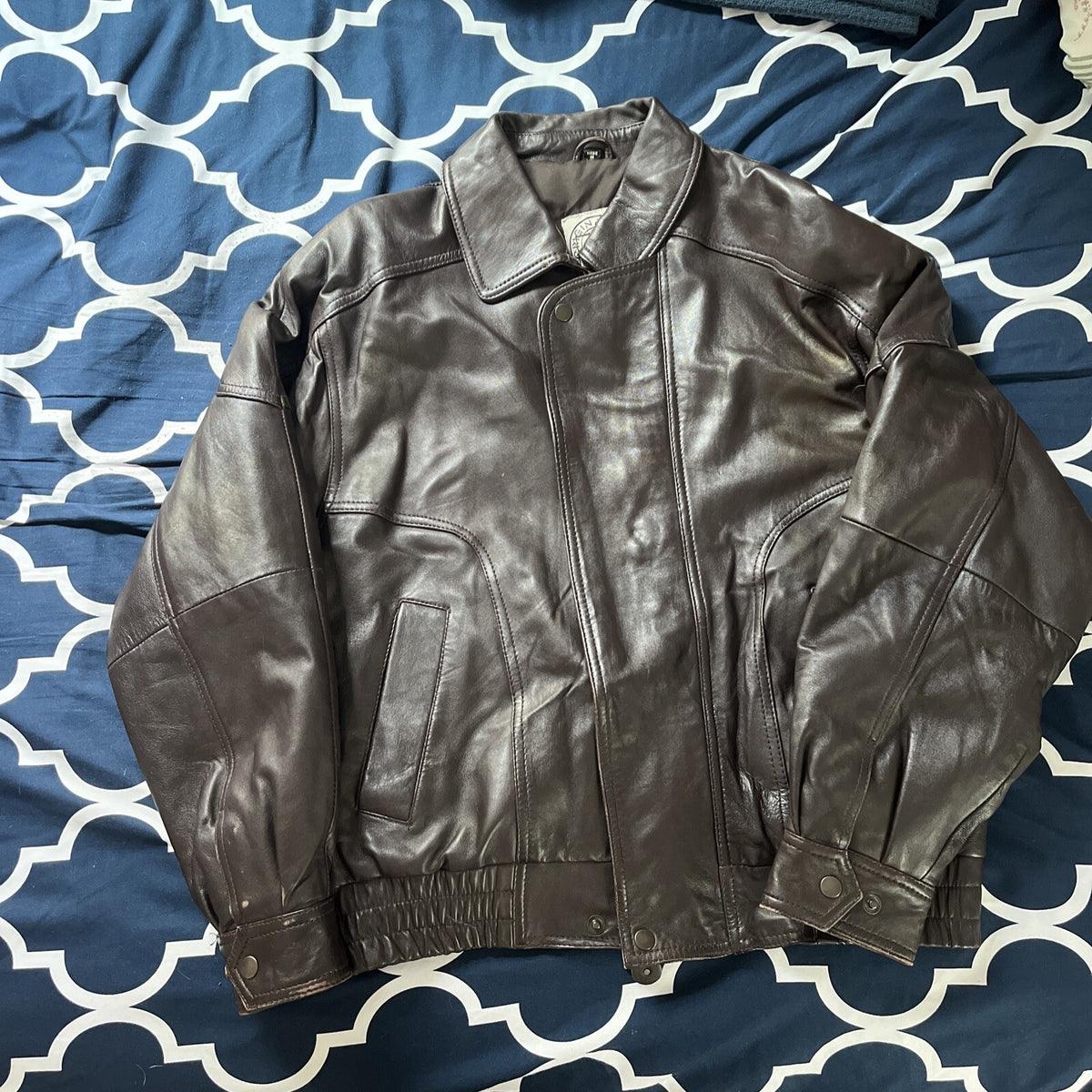 Vintage New Zealand Outback Bomber Jacket Leather Dark Brown Medium