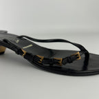 Prada | Auth Vintage Black Leather Gold Buckle Thong Kitten Heels (34.5)