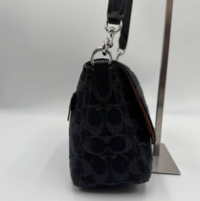 Coach Soft Tabby Shoulder Bag Denim Black 2-way C Hardware Used Authentic