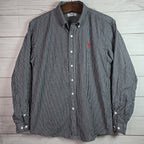 AMI Alexandre Mattiussi Striped Cotton Button Shirt Mens Sz XL Slim Fit Black