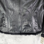 Cripple Creek Studded Black Leather Jacket with Faux Fur Large
