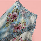 René Derhy Blue Floral Embellished Top and Skirt Set