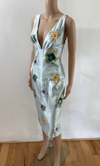 ROBERTO CAVALLI RARE VINTAGE FW/2002 PLUNGING JEWEL PRINT RUNWAY DRESS SZ M