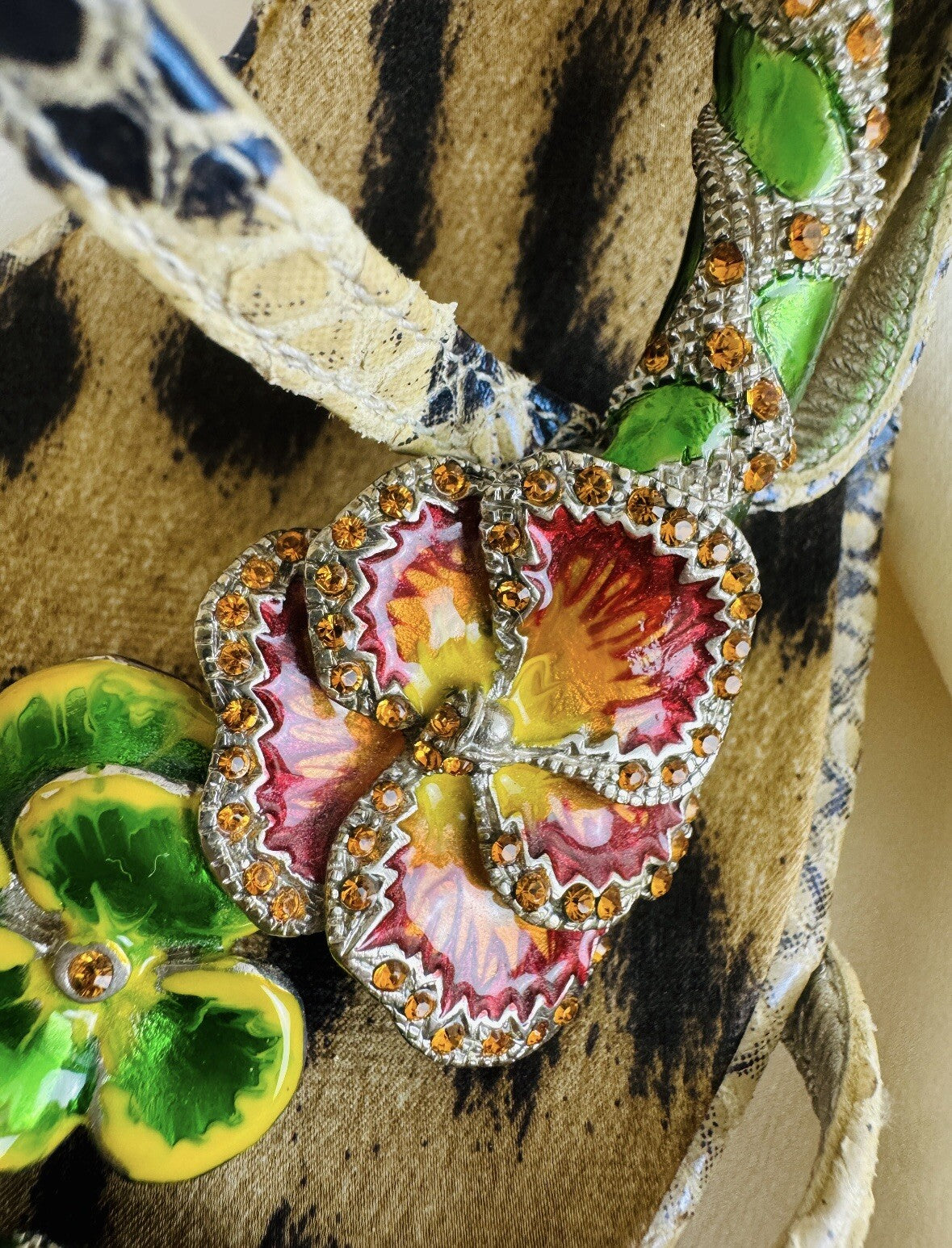 Roberto Cavalli 2000s Snake and Flower Enamel Rhinestone Heels