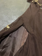 Vintage Y2K Woodland Fairy Brown Floral Silk Beaded Two Piece Skirt Set Asymmetric