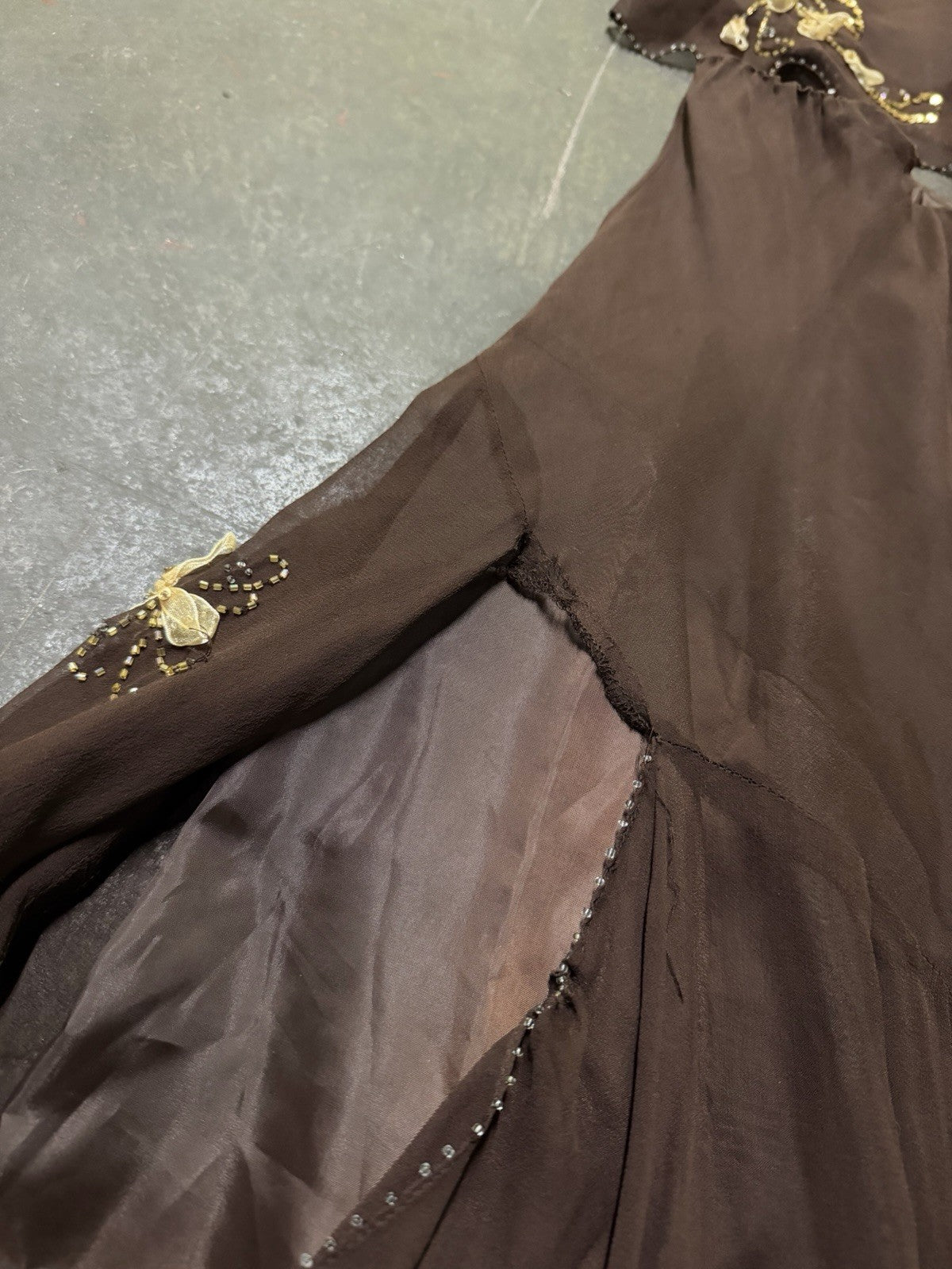 Vintage Y2K Woodland Fairy Brown Floral Silk Beaded Two Piece Skirt Set Asymmetric