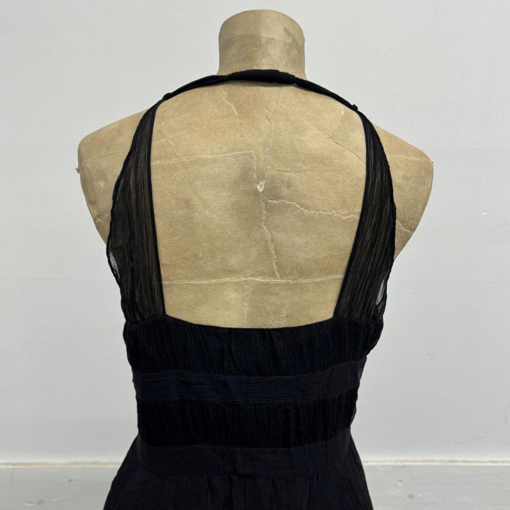 Vintage Y2K Black 100% Silk Chiffon Paneled Cocktail Dress