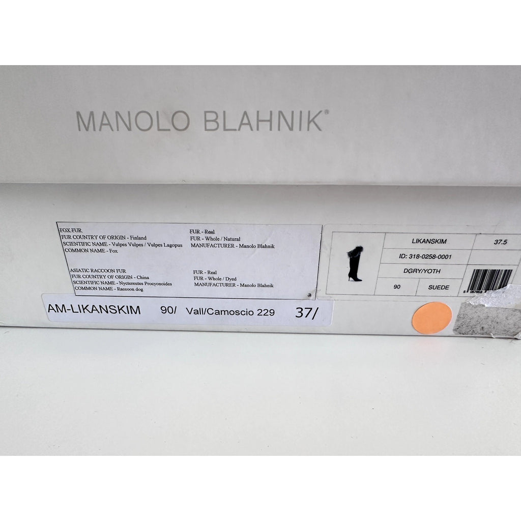 $1995 Manolo Blahnik Likanskim Boots Fur Suede Tall Womens Shoes Gray Size 37.5