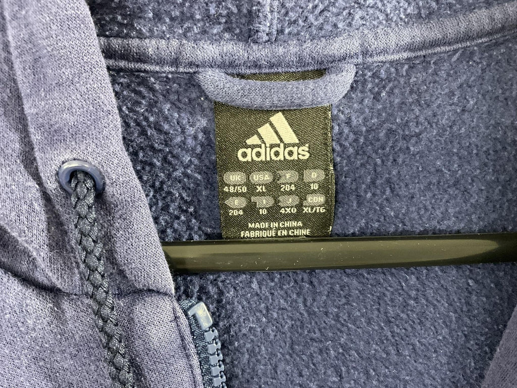 VTG Adidas Hoodie Men XL Blue Full Zip Fleece 3-Stripes Logo Sweatshirt Athletic