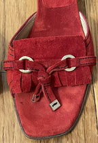Casadei Red Suede Fringe Stiletto Mule with Tassels - Women's Size 9