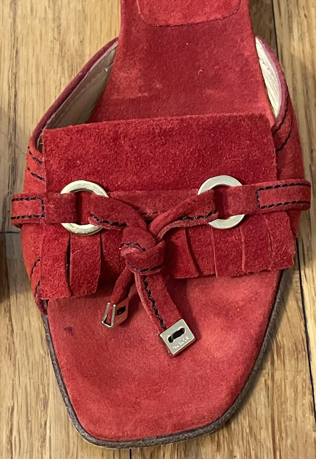 Casadei Red Suede Fringe Stiletto Mule with Tassels - Women's Size 9