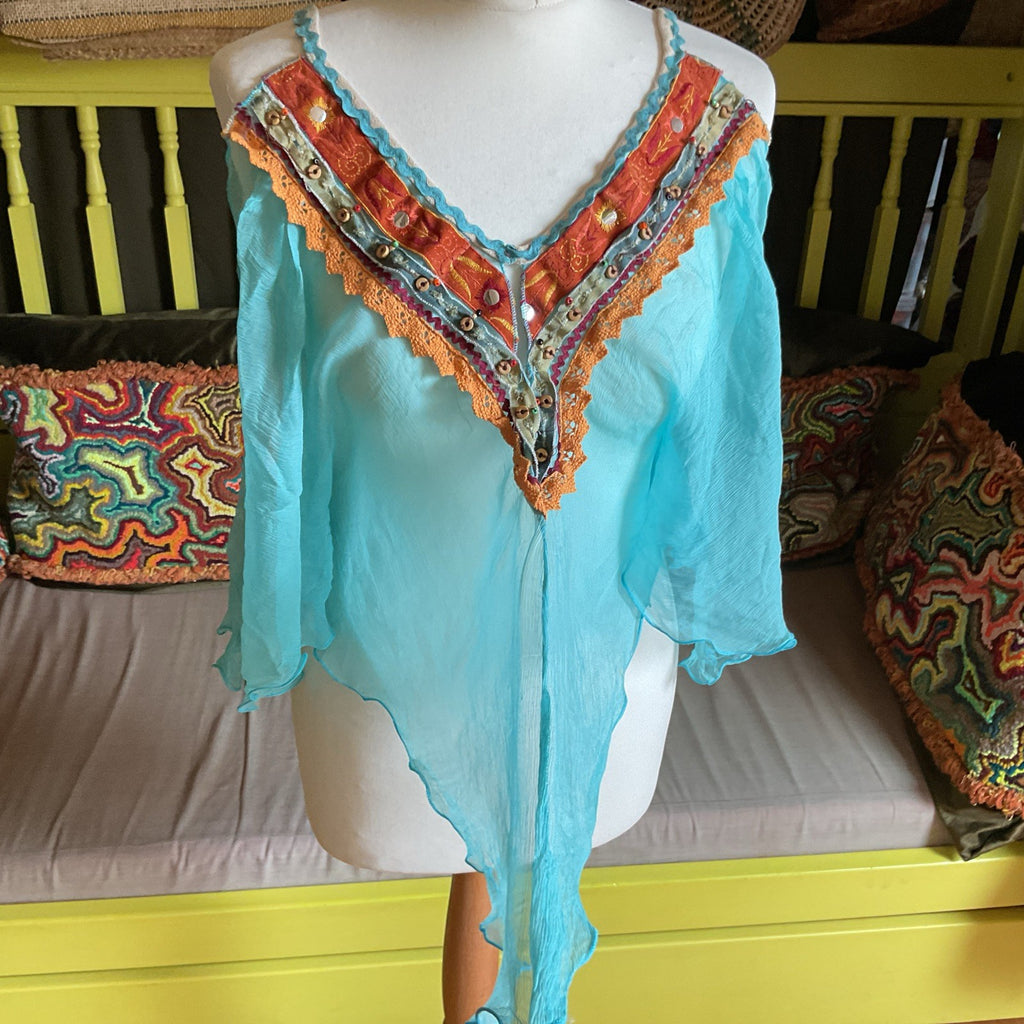 LM Lulu Paris Boho Beaded Silk Cami Top Size M