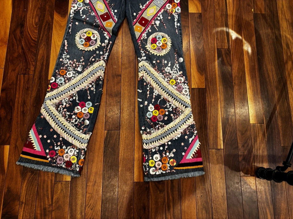 Escada 1970s Embellished Bell Bottom Jeans Size 29