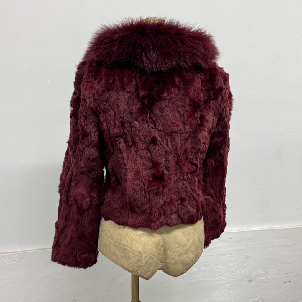 Vintage Y2K Burgundy Rabbit and Fox Fur Jacket