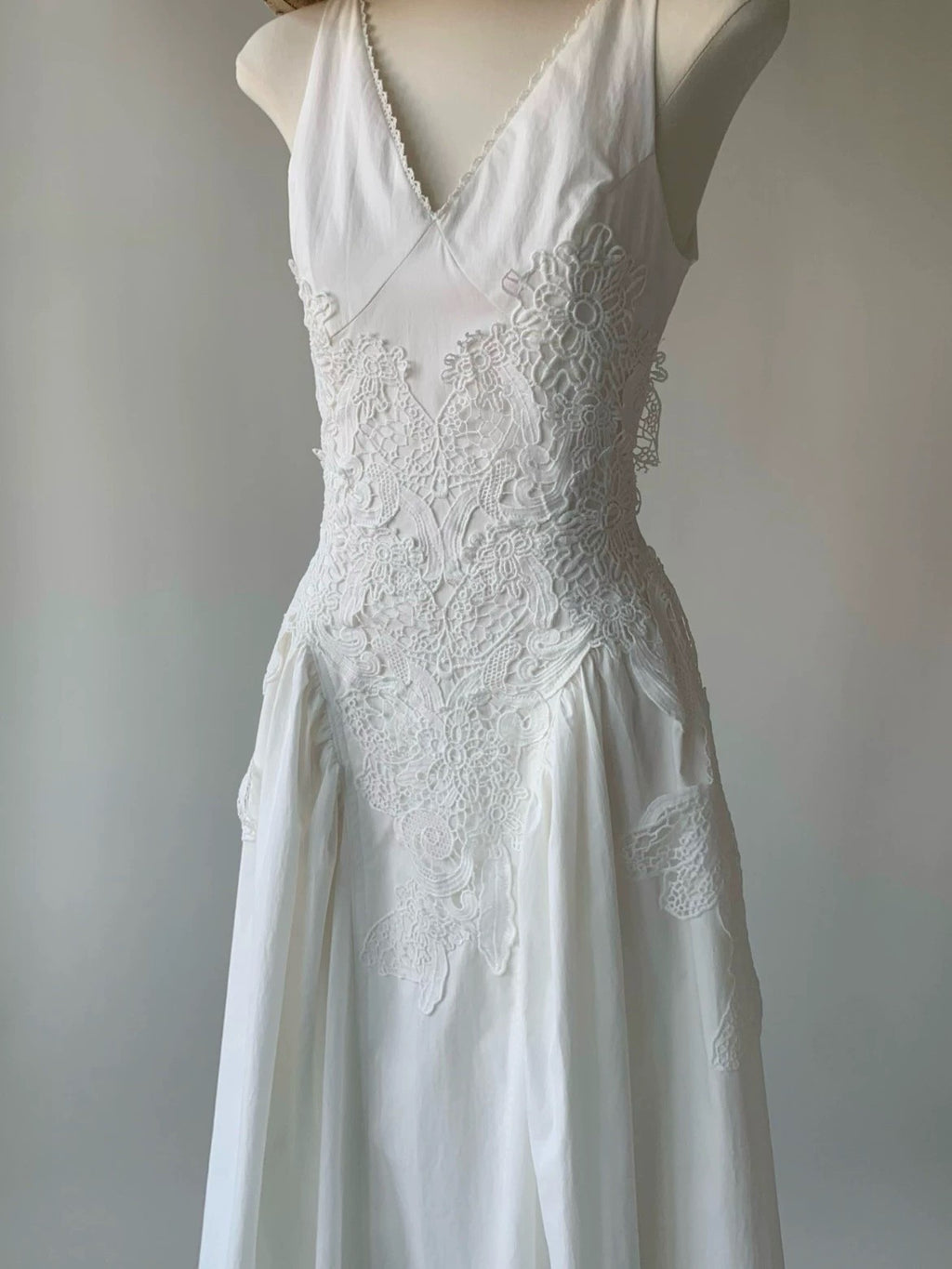 Vintage White Lace Midi Dress Small