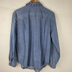 VTG Womens Denim Shirt Western Leather Lace Up Collar Pockets Long Sleeve M