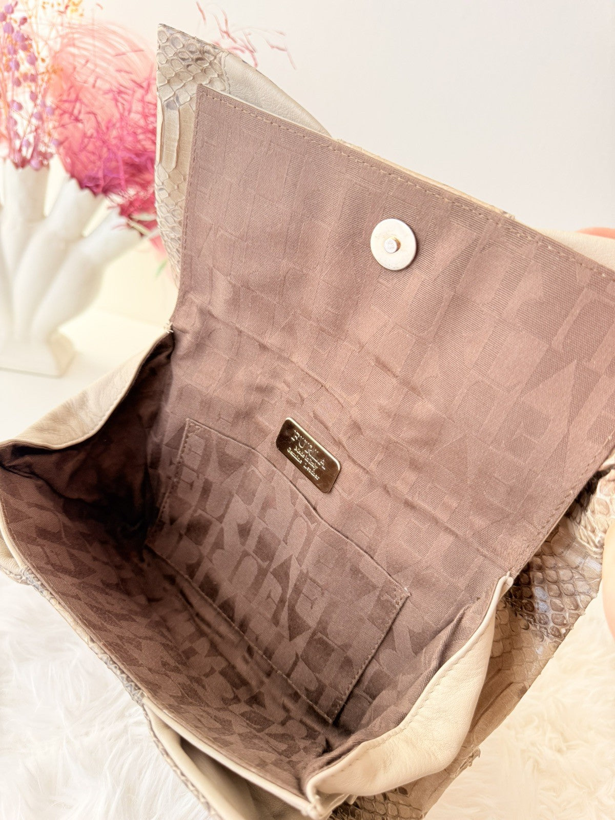 Vintage Furla Exotic Leather Snakeskin Clutch – Made in Italy